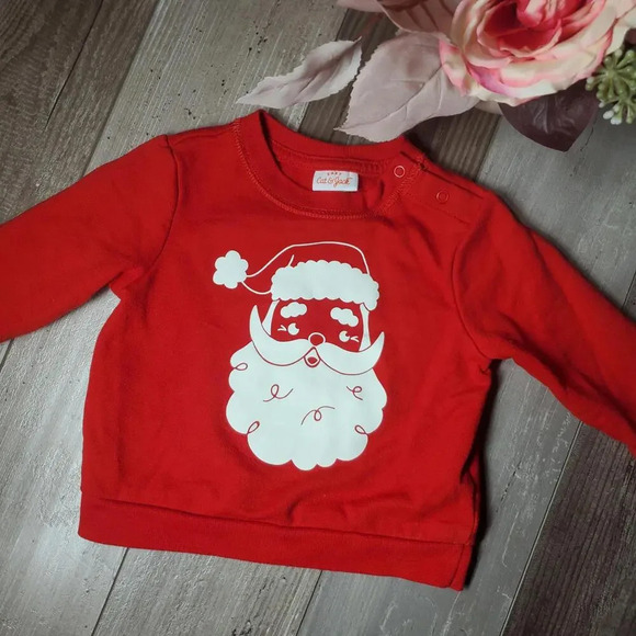 Baby Cat & Jack Red Santa Claus Graphic Fleece-Lined Pullover Sweatshirt 6/9m - Picture 3 of 9